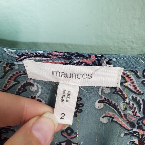 Maurices Womens Lace Up Sheer Boho Metallic Blouse Top Size 2 - Picture 3 of 7